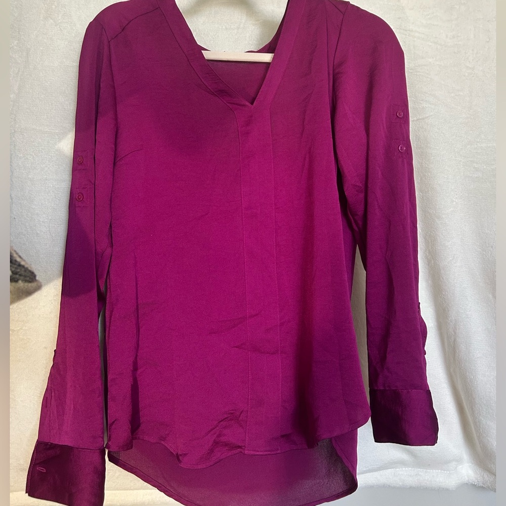 Express Fuchsia V-Neck Blouse